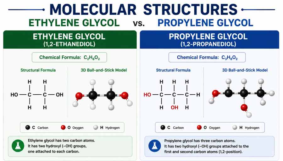 Molecular Structure of Ethylene Glycol and Propylene Glycol